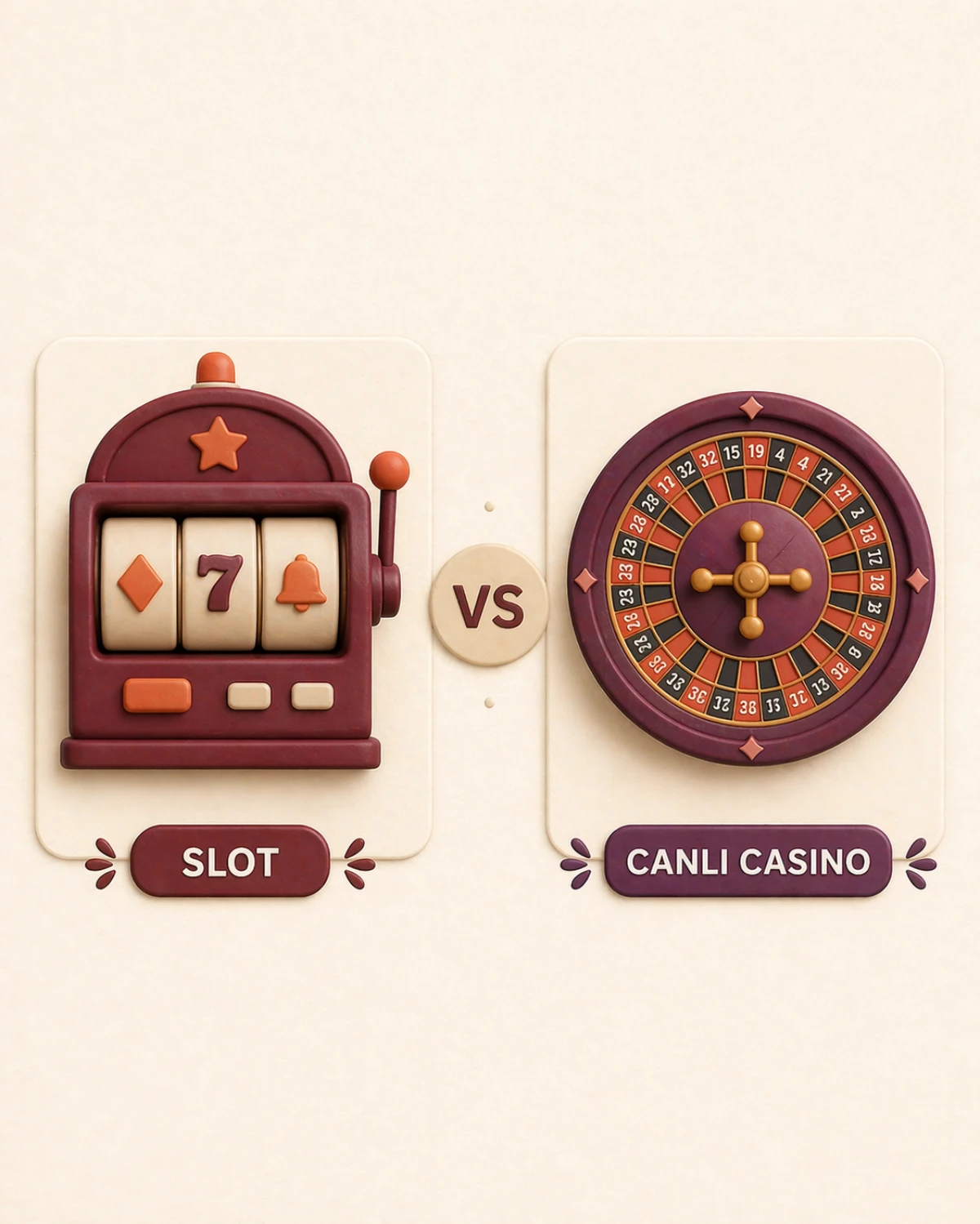 Canlı casino ve slot oyunları karşılaştırması — stilize slot makinesi ve rulet tekerleği